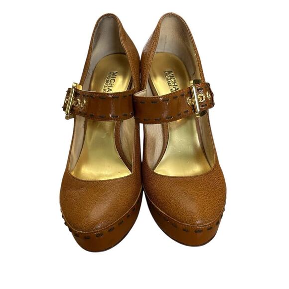 Michael Kors Handcock Mary Jane Platform High Heel Leather Cognac Brown Size 7.5 - Picture 2 of 12